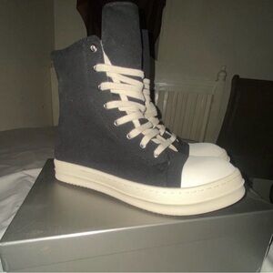 Rick Owens Black and White High-Top Sneakers